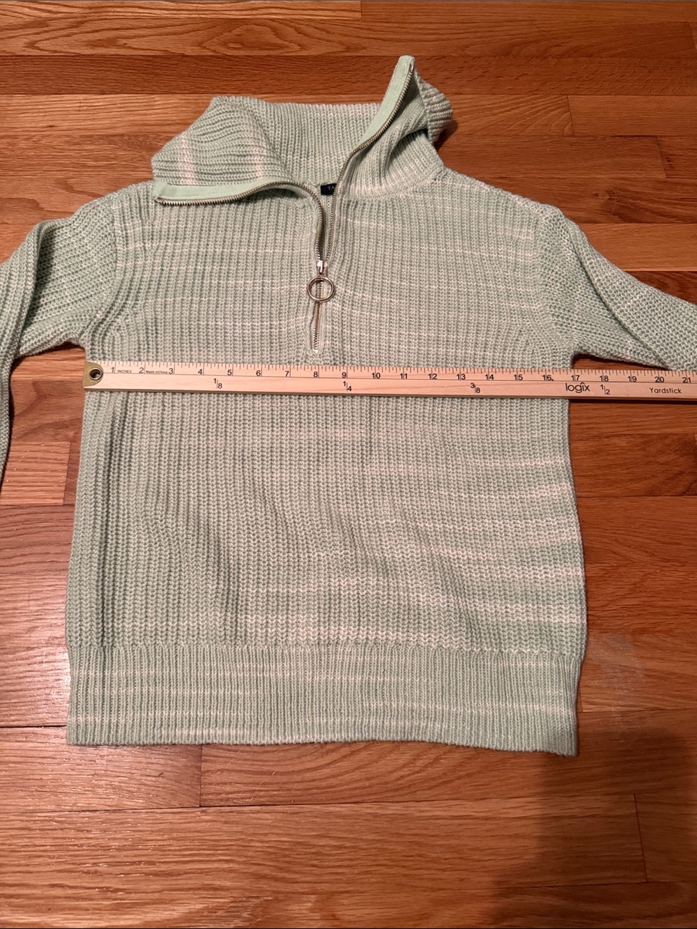 Talbots Light Green Half-Zip Cowl Sweater - Picture 6 of 9